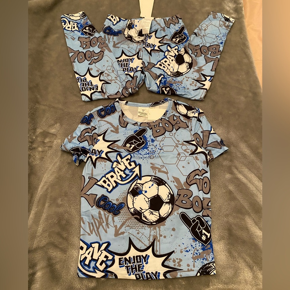 Shein NWT Boy Soccer Blue Size 9 Years Long Sleeves/ Long Pant Pajama Set